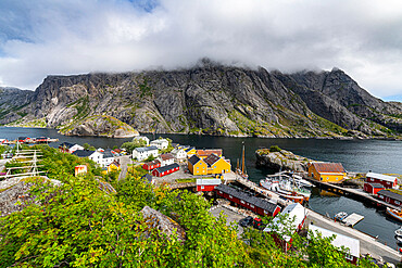 View over the little village of Nusfjord, Lofoten, Nordland, Norway, Scandinavia, Europe