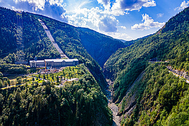 Aerial of the Hydroelectric power station, Rjukan-Notodden Industrial Heritage Site, UNESCO World Heritage Site, Vestfold and Telemark, Norway, Scandinavia, Europe