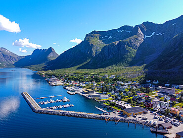 Aerial of Gryllefjord, Senja, Senja scenic road, Norway, Scandinavia, Europe