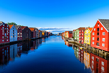 Old storehouses along the Nidelva, Trondheim, Norway, Scandinavia, Europe