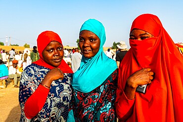 Colourful dressed women at the animal market, Agadez, Niger, Africa