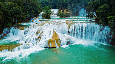 Aerial of Aguas Azules, Chiapas, Mexico, North America