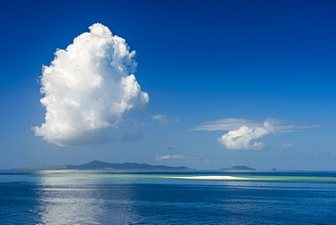 Sand bank in the flat ocean, Mamanuca Islands, Fiji, South Pacific