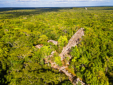 Aerial of the archaeological Maya site of Coba, Quintana Roo, Mexico, North America