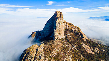 Aerial of El Bernal, third largest monolith in the world, Queretaro, Mexico, North America