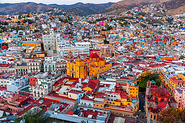 View over the UNESCO World Heritage Site at night, Guanajuato, Mexico, North America