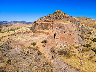 Aerial of the archaeological site of La Quemada (Chicomoztoc), Zacatecas, Mexico, North America