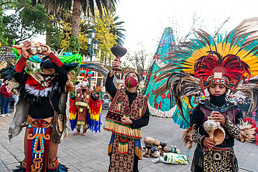 Tzotzil dancers performing for tourists, San Cristobal de la Casas, Chiapas, Mexico, North America