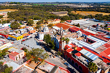 Aerial of the Sanctuary of Atotonilco pilgrim town, UNESCO World Heritage Site, Guanajuato, Mexico, North America