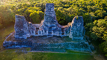 Aerial of the Maya ruins of Xpujil, Campeche, Mexico, North America