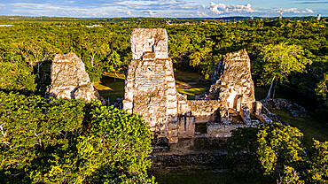 Aerial of the Maya ruins of Xpujil, Campeche, Mexico, North America