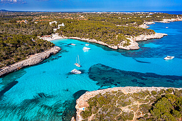 Aerial of Parc Natural de Mondrago, Mallorca (Majorca), Balearic Islands, Spain, Mediterranean, Europe