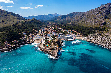 Aerial of Cala Sant Vicenc, Mallorca (Majorca), Balearic Islands, Spain, Mediterranean, Europe