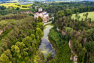 Aerial of Kost Castle, Bohemian Paradise, Czech Republic, Europe