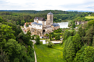 Aerial of Kost Castle, Bohemian Paradise, Czech Republic, Europe