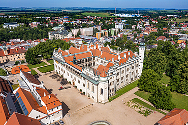 Aerial of the Renaissance chateau in Litomysl, UNESCO World Heritage Site, Czech Republic, Europe