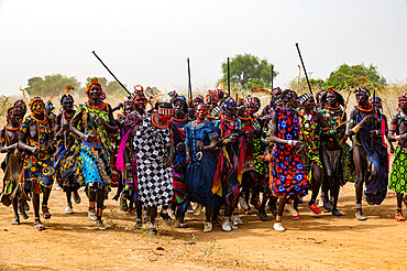 Traditional dressed women of the Jiye tribe dancing and singing, Eastern Equatoria State, South Sudan, Africa