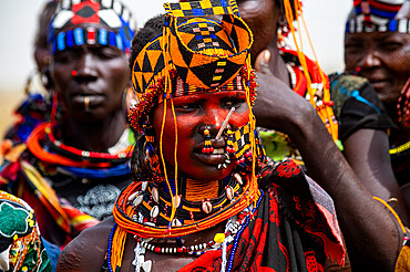 Traditional dressed woman of the Jiye tribe, Eastern Equatoria State, South Sudan, Africa