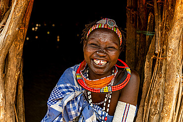 Woman with beauty scars from the Toposa tribe, Eastern Equatoria, South Sudan, Africa