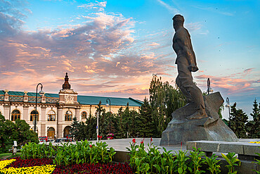 Majestic buildings and statue, Kazan, Republic of Tatarstan, Russia, Europe