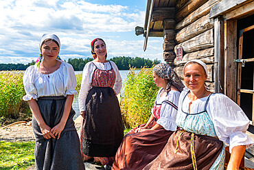 Traditionally dressed women, Kizhi island, Karelia, Russia, Europe