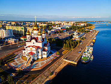 Aerial of the Cathedral of the Archangel, Arkhangelsk, Russia, Europe