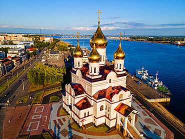 Aerial of the Cathedral of the Archangel, Arkhangelsk, Russia, Europe