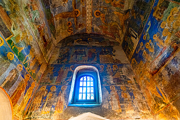 Old icons in the Spaso-Preobrazhenskiy Mirozhskiy Male Monastery, UNESCO World Heritage Site, Pskov, Russia, Europe