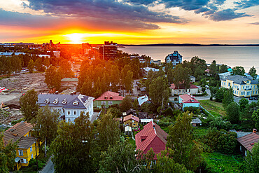 View over Petrozavorsk at sunset, Karelia, Russia, Europe