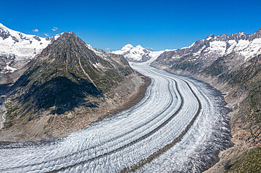 Aerial of the Great Altesch Glacier, UNESCO World Heritage Site, Bernese Alps, Switzerland, Europe