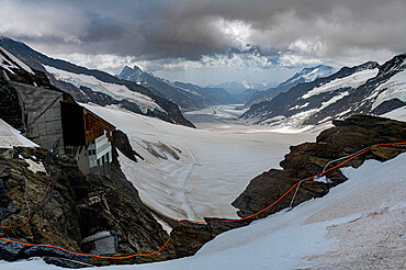 View over the Aletsch Glacier from the Jungfraujoch, Bernese Alps, Switzerland, Europe