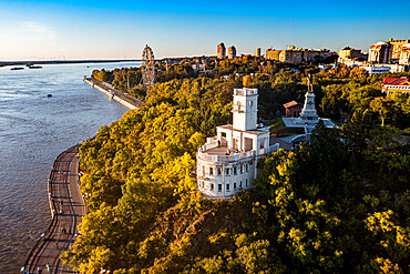 Aerial of Khabarovsk and the Amur River, Khabarovsk Krai, Russia, Eurasia