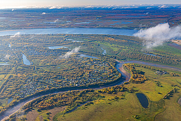 Aerial of the Ob River near Nizhnevartovsk, Khanty-Mansi Autonomous Okrug, Russia, Eurasia