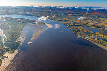 Aerial of the Ob River near Nizhnevartovsk, Khanty-Mansi Autonomous Okrug, Russia, Eurasia