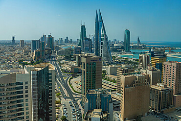 View over the high rise buildings and the United Tower, Manama, Kingdom of Bahrain, Middle East