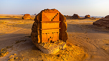 Aerial of the Tomb of Lihyan, son of Kuza, Madain Saleh (Hegra) (Al Hijr), UNESCO World Heritage Site, Al Ula, Kingdom of Saudi Arabia, Middle East