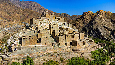 Aerial of Zee Al-Ayn (Thee Ain) historic mountain village, Kingdom of Saudi Arabia, Middle East