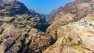 Aerial of the Wadi Lajab canyon, Asir Mountains, Kingdom of Saudi Arabia, Middle East