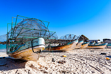 Fishing boats on the Fazayah beach, Salalah, Oman, Middle East