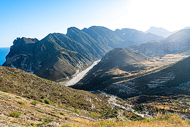 Rugged mountains west of Salalah, Oman, Middle East