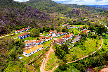 Aerial of the old textile factory Biribiri near Diamantina, Minas Gerais, Brazil, South America