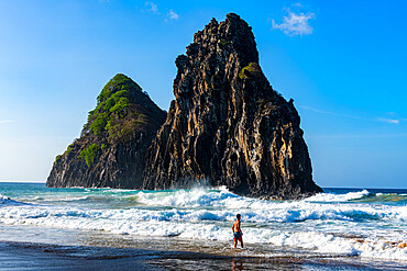 Two Brothers rocks on Cacimba do Padre beach, Fernando de Noronha, UNESCO World Heritage Site, Brazil, South America