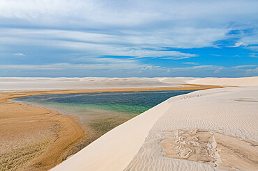 Lake in the sand dunes of Lencois Maranhenses National Park, Maranhao, Brazil, South America