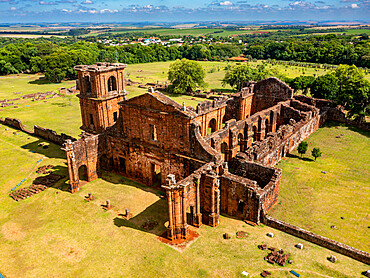 Aerial of the Ruins of Sao Miguel das Missoes, UNESCO World Heritage Site, Rio Grande do Sul, Brazil, South America