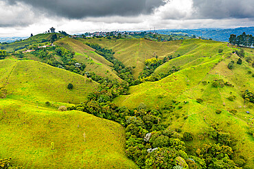 Aerial of Filandia, UNESCO World Heritage Site, Coffee Cultural Landscape, Quindio, Colombia, South America