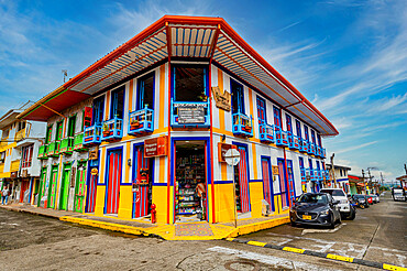 Colourful houses in Filandia, UNESCO World Heritage Site, Coffee Cultural Landscape, Quindio, Colombia, South America