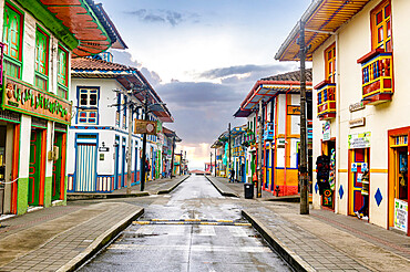 Colourful houses in Filandia, UNESCO World Heritage Site, Coffee Cultural Landscape, Quindio, Colombia, South America