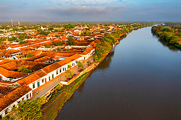 Aerial of Mompox, UNESCO World Heritage Site, Colombia, South America