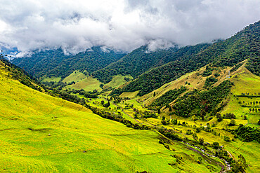 Aerial of the Cocora Valley, UNESCO World Heritage Site, Coffee Cultural Landscape, Salento, Colombia, South America