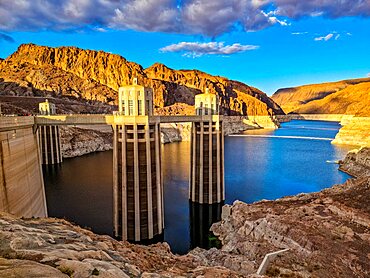 Hoover Dam at sunset, Nevada, USA